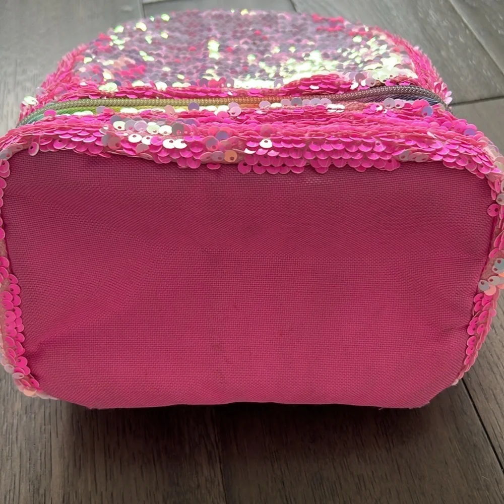 Reversible Sequin iridescent lunchbox with rainbow zipper
